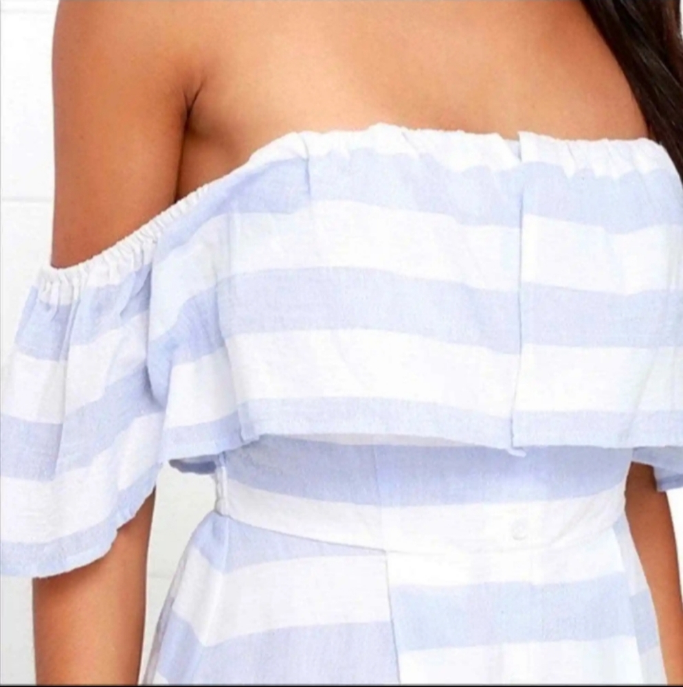 Lulus- Stripe Off/ On Shoulder Button Down Dress-M - image 3